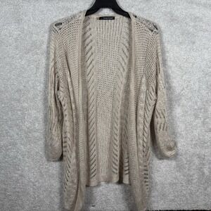 Maurices Womens Khaki Beige Loose Knit Open Front Cardigan 3/4 sleeve 2X 2 Plus